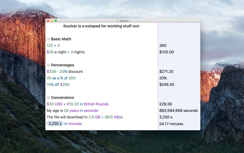 Soulver 3.13.2 for Mac screenshot