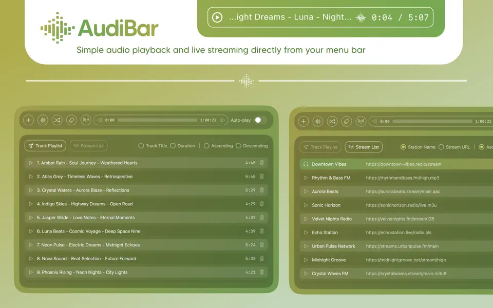 AudiBar 1.2.0 for Mac screenshot