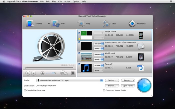 Bigasoft Total Video Converter 5.8.1.9133 for Mac screenshot