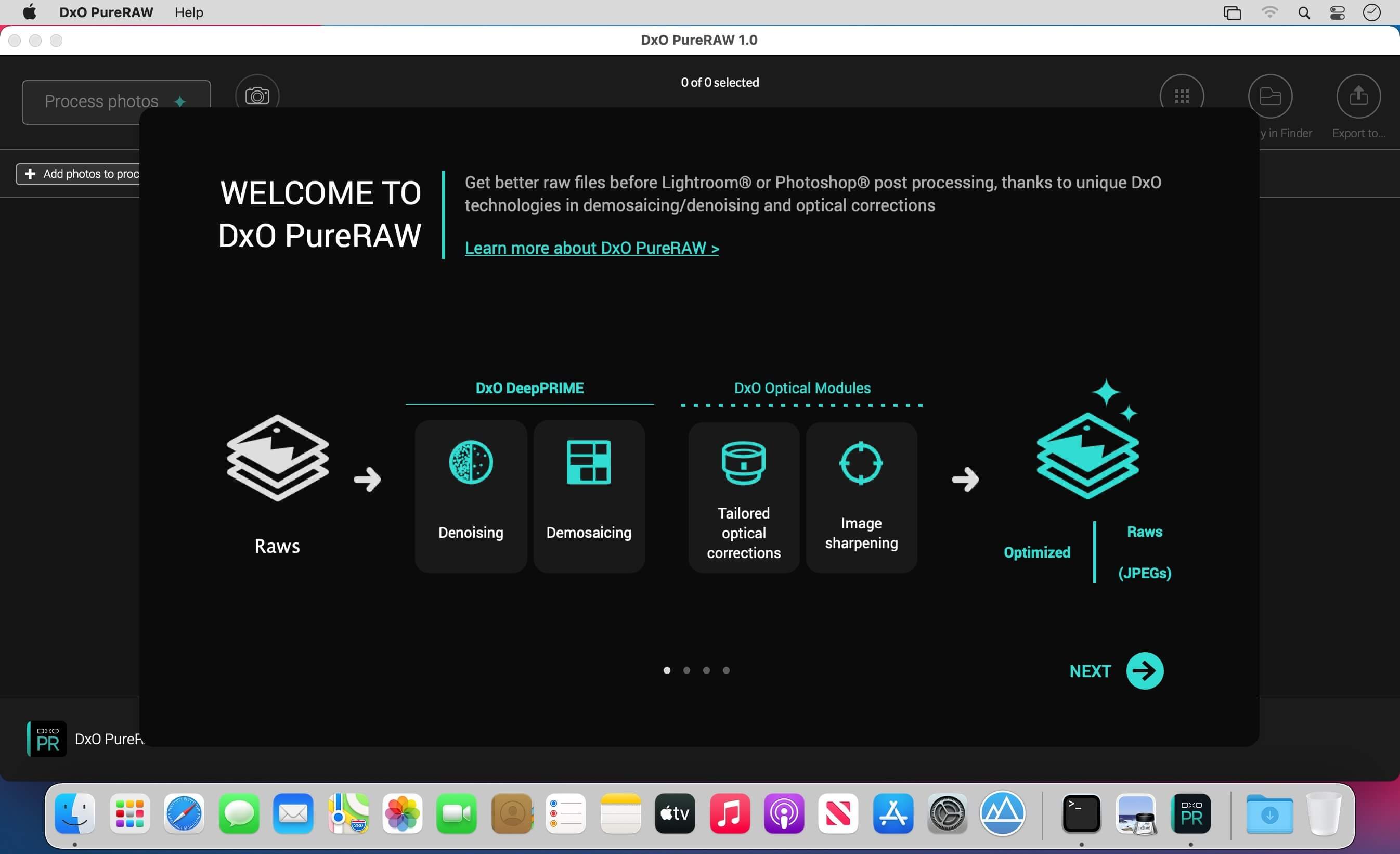 DxO PureRAW 1.1.0.221 for Mac screenshot