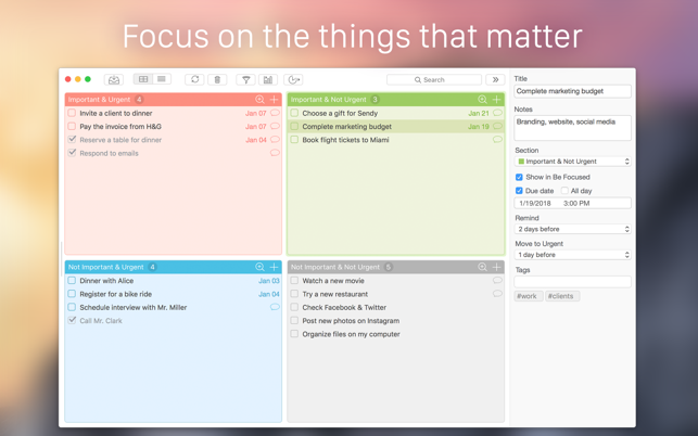 Focus Matrix Pro – Task Manager 2.0 for Mac screenshot