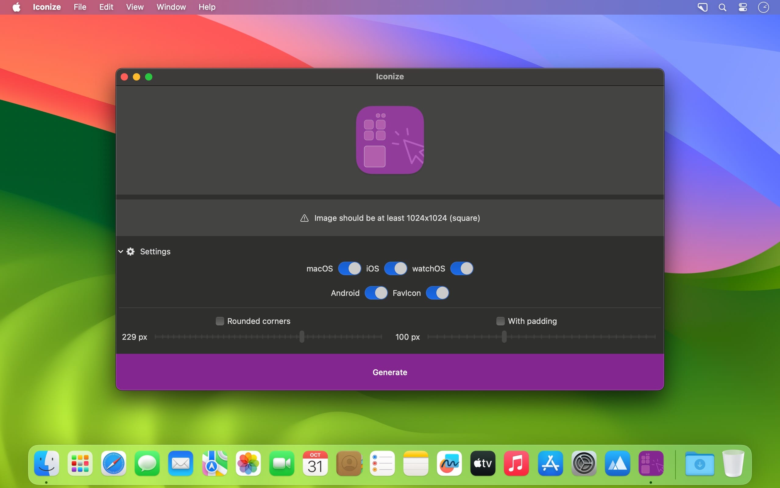 Iconize 1.5 for Mac screenshot