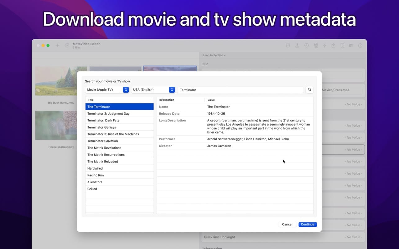 MetaVideo 1.1.6 for Mac screenshot