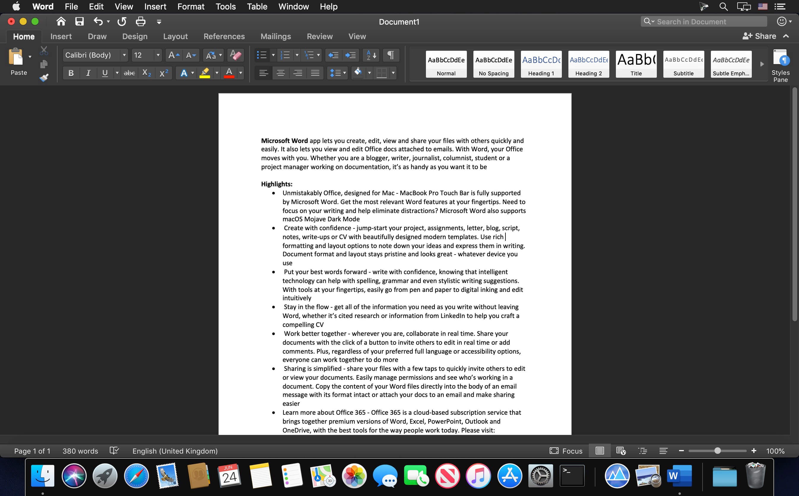 Microsoft Word for Mac v16.102 for Mac screenshot