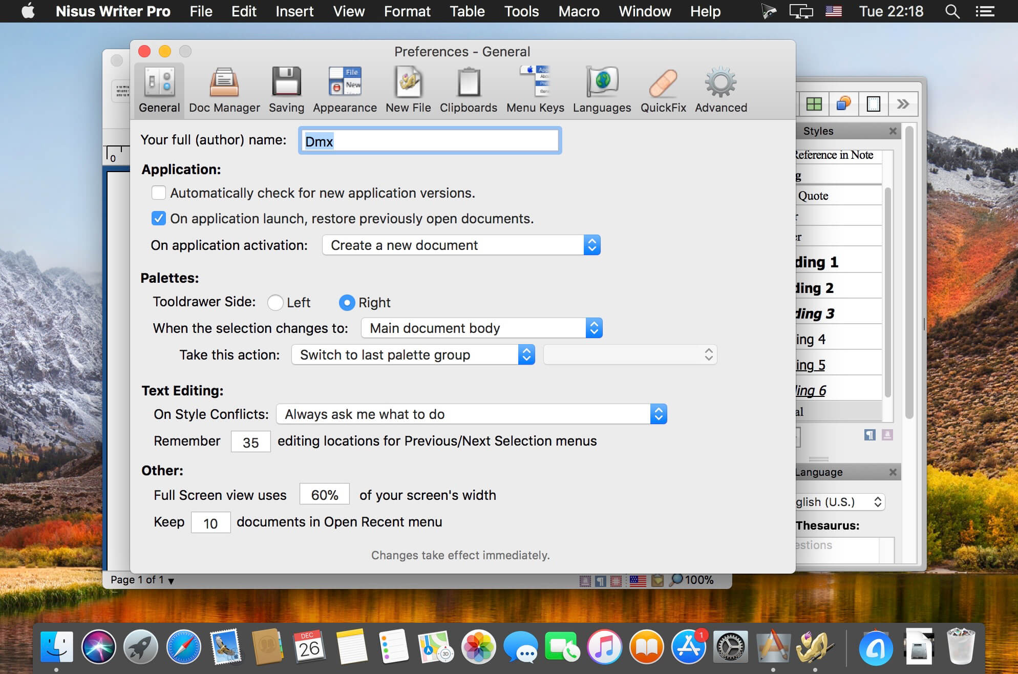 Nisus Writer Pro 3.2.1 for Mac screenshot