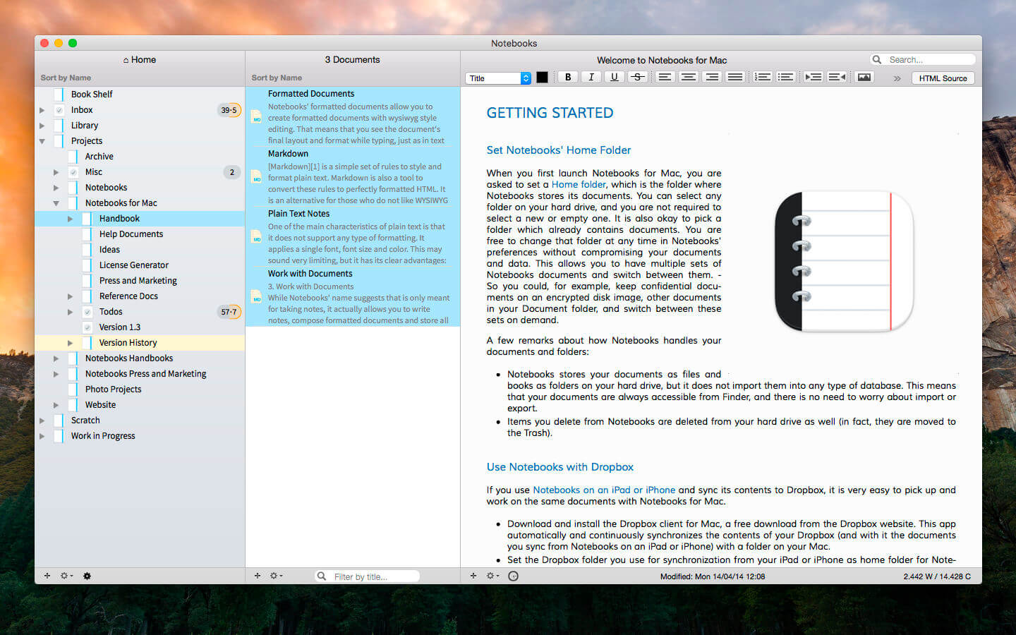 Notebooks 3.4.2 for Mac screenshot