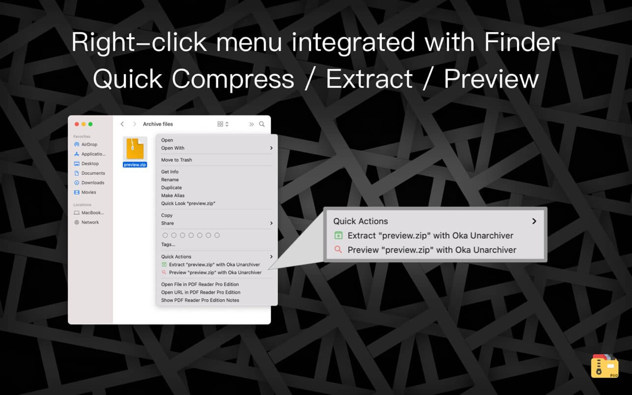 Oka Unarchiver – Unzip ZIP RAR 2.1.8 for Mac screenshot