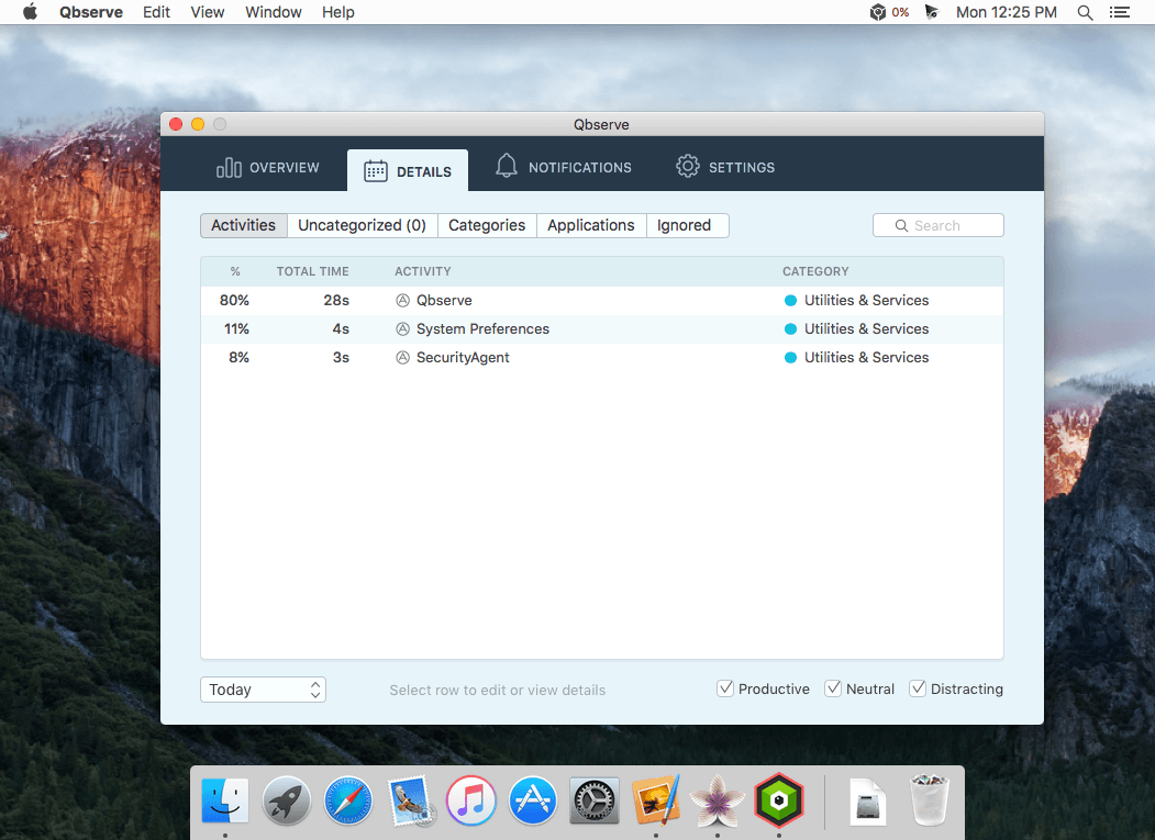 Qbserve 1.9.0 (8030) for Mac screenshot