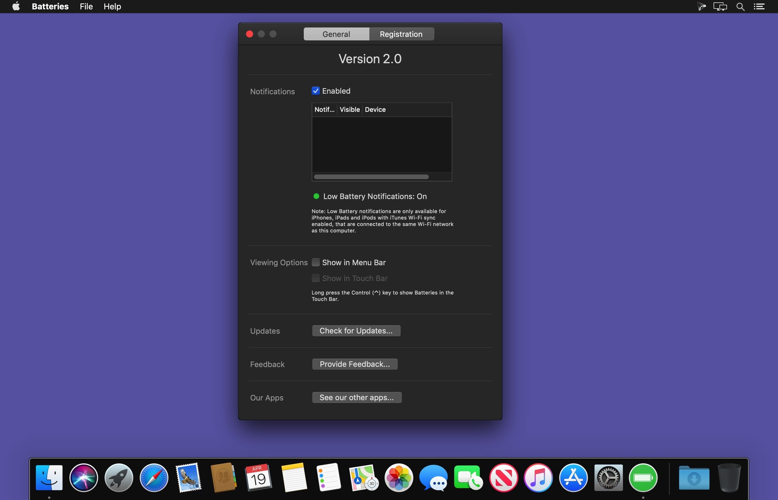 Batteries 2.3.3 for Mac screenshot