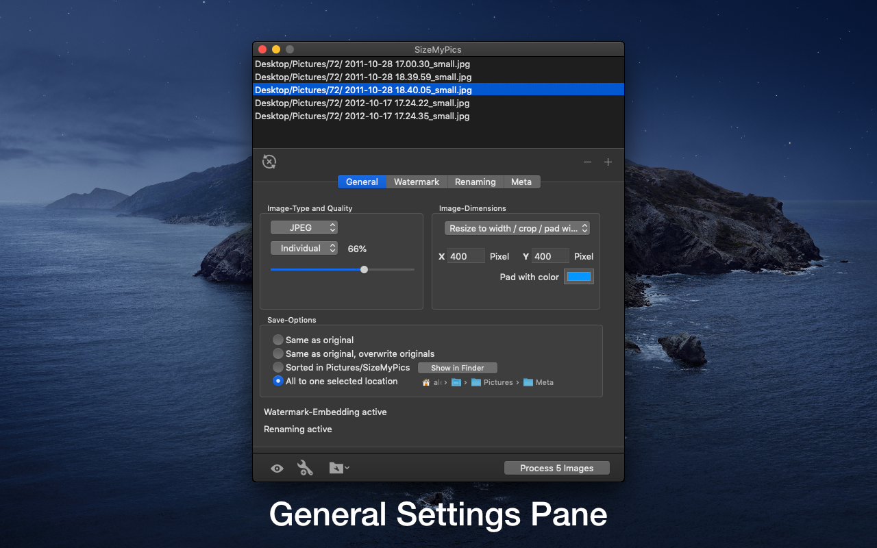 SizeMyPics 1.8.1 for Mac screenshot