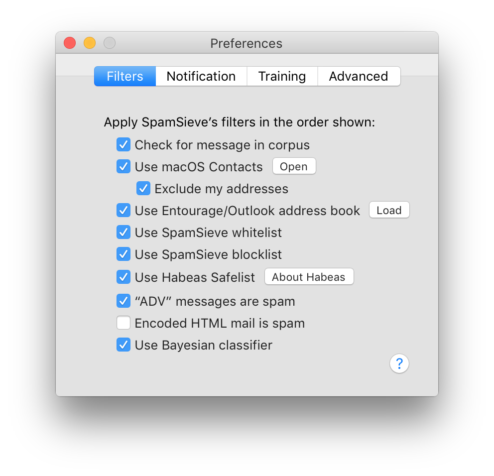 SpamSieve 3.1.1 for Mac screenshot