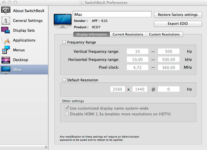 SwitchResX 4.14 for Mac screenshot