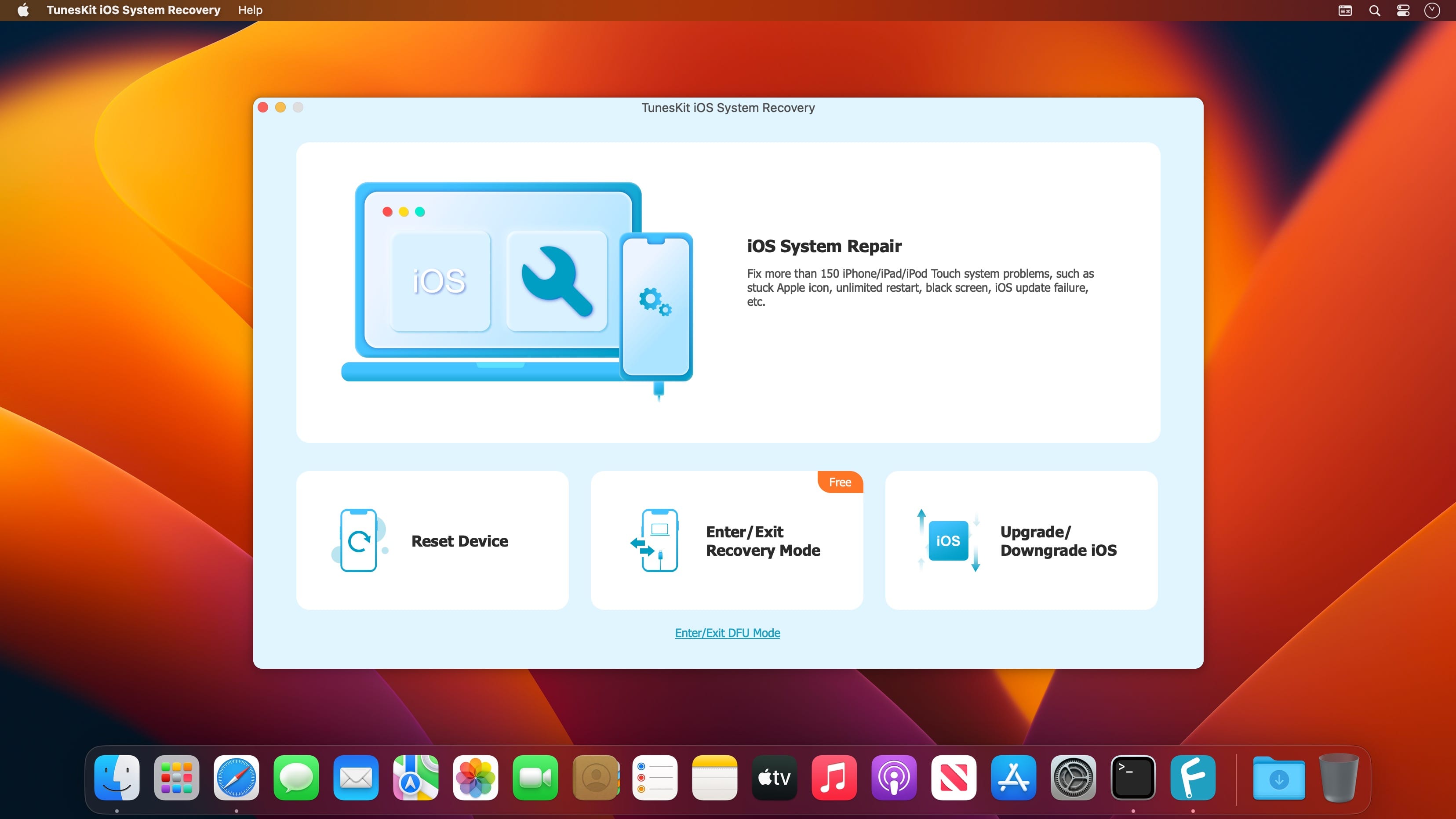 TunesKit iOS System Recovery 4.5.0.4 for Mac screenshot