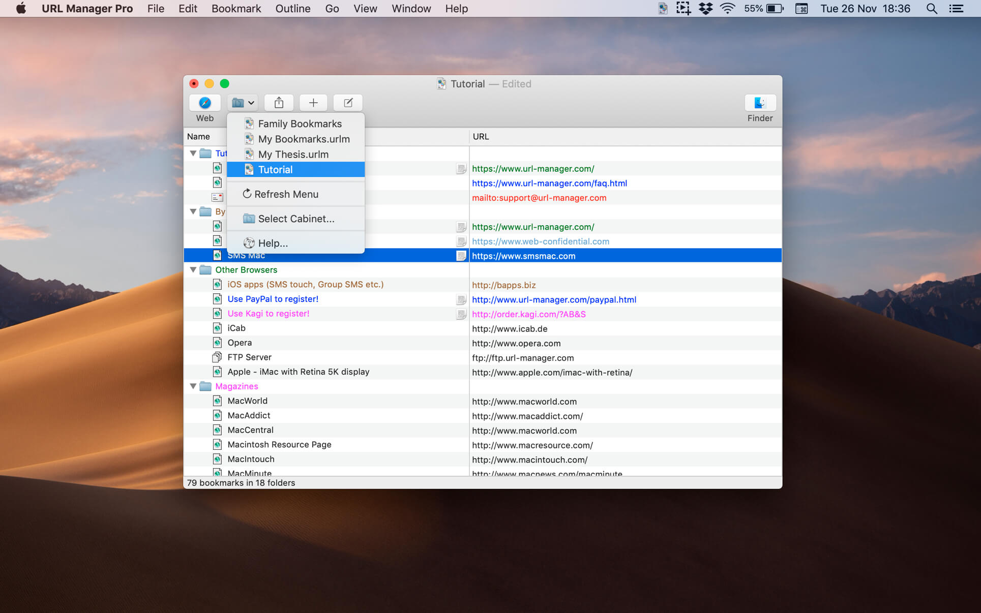URL Manager Pro 6.4.4 for Mac screenshot