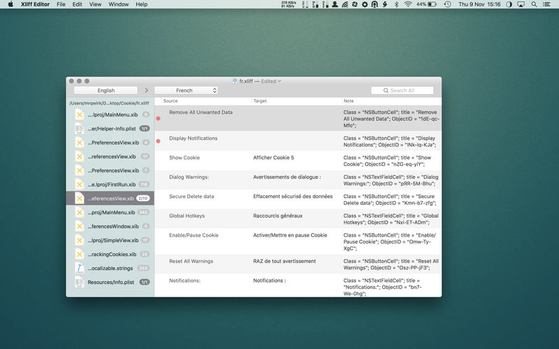 Xliff Editor 2.12 for Mac screenshot
